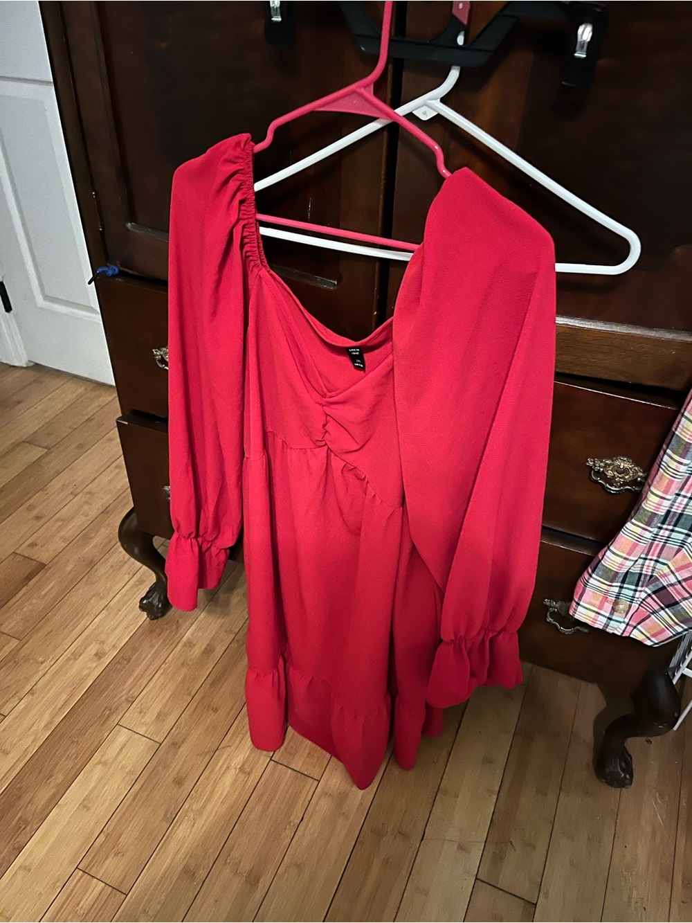 SHEIN Red Long Sleeve Twist-Front Babydoll Dress